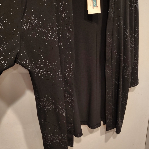 Lake Matley NWT Women's Black Speckled Stretch Knit Open Front Cardigan Sz M - Picture 6 of 7